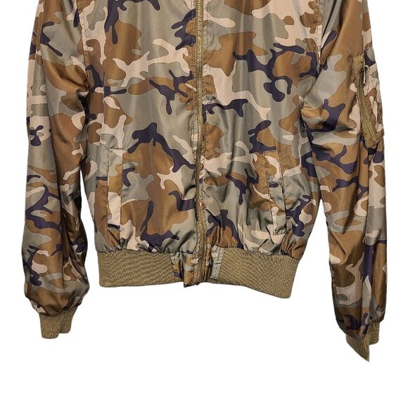 Love Tree Camo Full Zip Bomber Jacket Camouflage Long Sleeve Nylon M - Picture 3 of 16